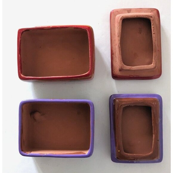 Lot Of 2 Folk Art Pottery Trinket Boxes Tonala Mexico Handmade Terracotta 3.5 in - Picture 7 of 8